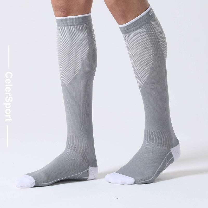 3 Pairs Compression Socks for Men and Women 20-30 mmHg Running Support Socks Large-X-Large Black + White + Grey - BeesActive Australia