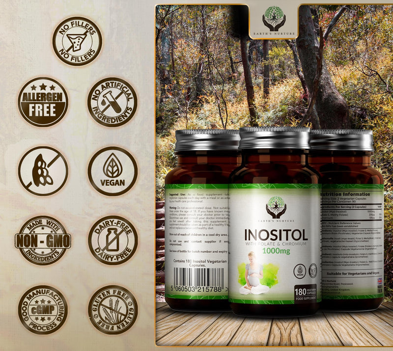 EN Myo-Inositol Chromium & Folate Blend | 1000mg Myo Inositol Per Serving | 180 Vegan Capsules | Supplements for Female Support | Vitamins for Women | Non GMO | Gluten & Allergen Free | Made in The UK 180 Count (Pack of 1) - BeesActive Australia