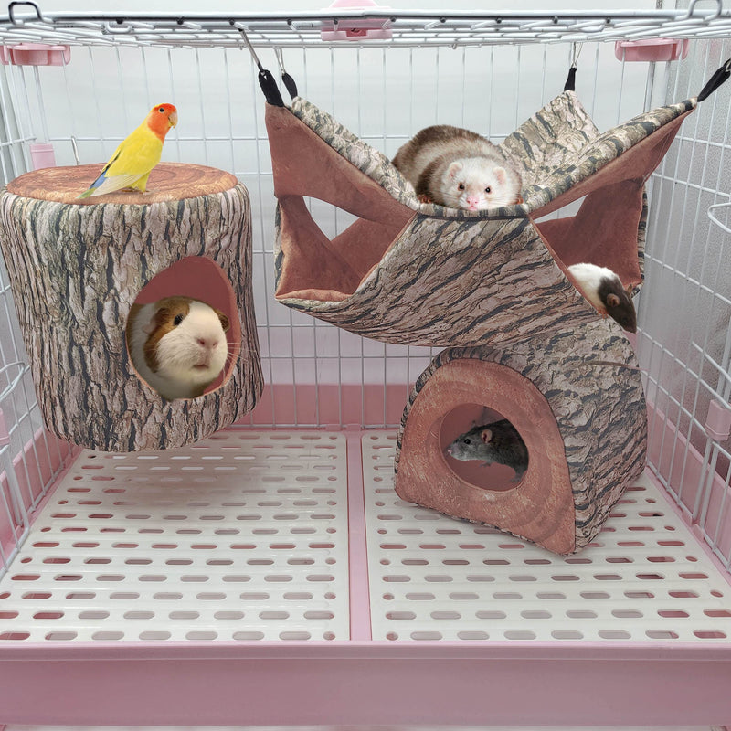 EAEDMY Guinea Pig Rat Ferret Tree Hole Bed and Hammock Tunnel, Ferret Hanging Bunk Bed Hammock, Parrot Bird Tree Hole, Small Animals Hideout and Soft Bed 2.Hammock and tunnel bed - BeesActive Australia