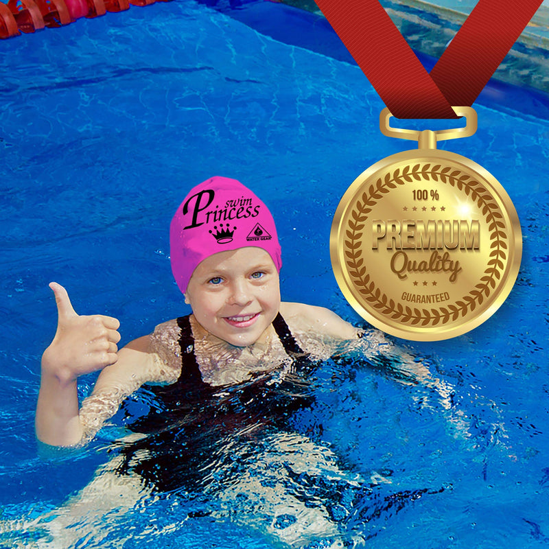Water Gear Latex Swim Cap - Swimming Caps for Girls Long Hair - Waterproof Swimming Cap for Young Swimmers -Comfortable for Short and Long Hair - Swim Princess Pink - BeesActive Australia