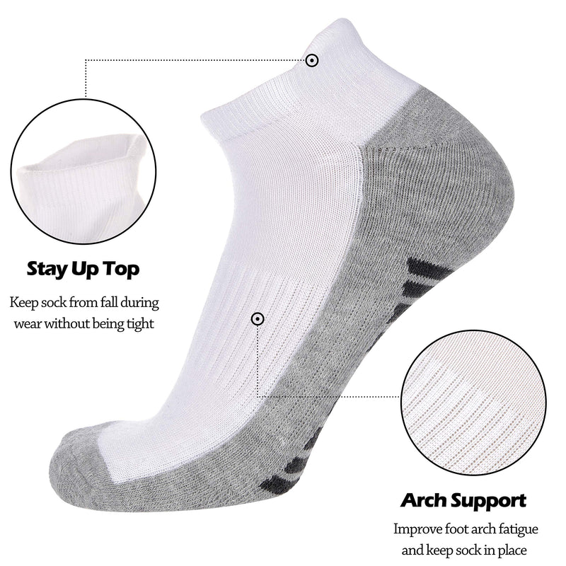 [AUSTRALIA] - Eallco Mens Ankle Socks Low Cut Athletic Cushioned Running Tab Socks 6 Pack White 6 (Fits Mens Shoe Size 6-12) 