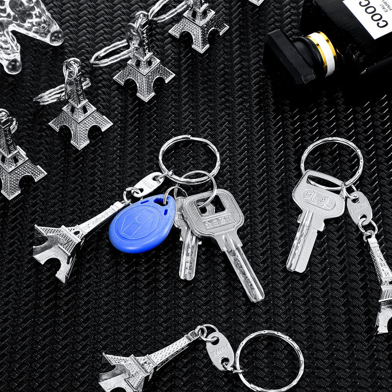 Junkin 30 Pieces Eiffel Tower Keychain Retro Keychain Decorations Purse Charms Statue Model Prom Keychain French Souvenirs Silver - BeesActive Australia