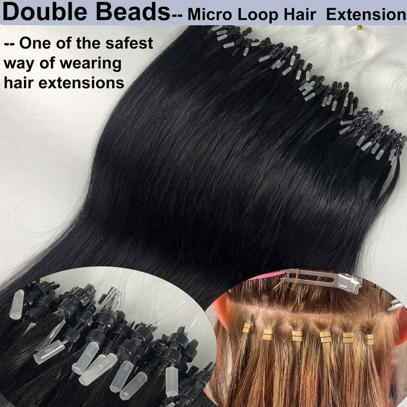 GOOFIT Hair Extensions Micro Loop Human Hair Extensions Remy Hair Double Rings - 1g/s 50s/pack - (18" #01 Jet Black ) 18 inch - BeesActive Australia