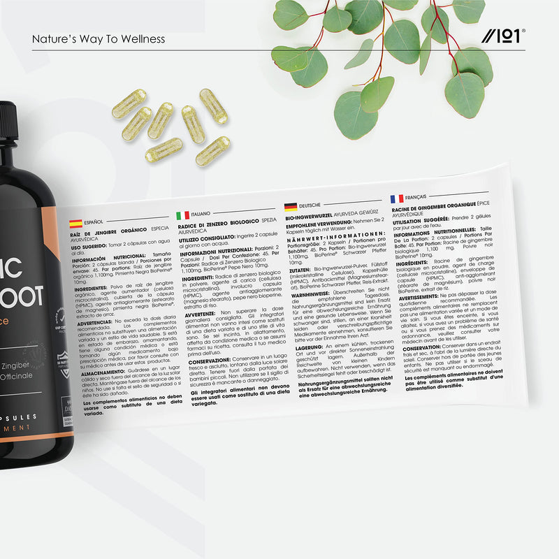 Organic Ginger Root Capsules - 1100mg - Zingiber Officinale - Non-GMO, Gluten Free, 90 Vegan Caps 1 - BeesActive Australia