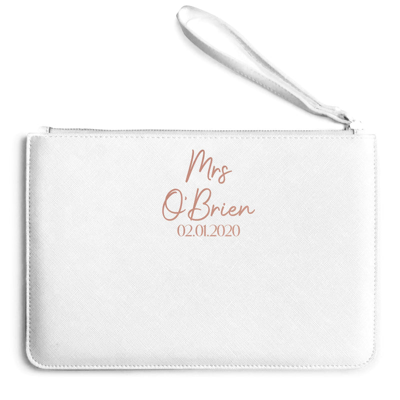Womens Custom Mrs & Wedding Date Clutch Bag - Personalised Wedding Gifts for Bride - Birthday Present Personal, One Size, Black - BeesActive Australia