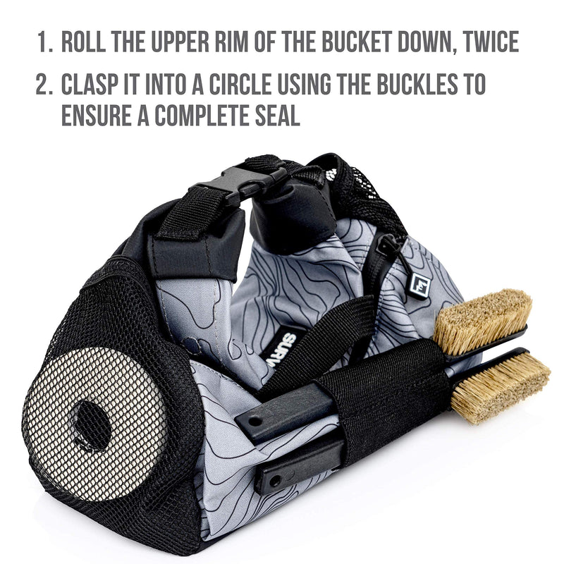 SURVIVOR Chalk Bucket - Large Size Chalk Bag for Rock Climbing & Bouldering - Light Gray Chalk Pot with Magnetic Closure, 2 Zippered Pockets, 2 Side Pockets & 4 Brush Holders - Boulder Equipment Gear - BeesActive Australia