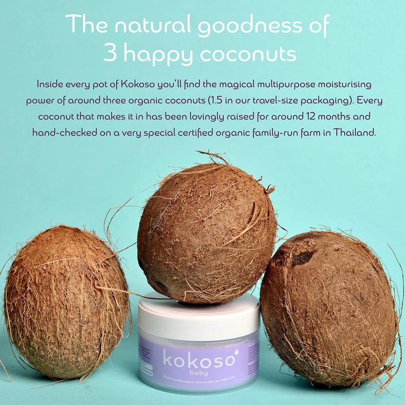 Kokoso Baby Organic Coconut Oil – Moisturising 100% Natural Baby Oil for Baby Massage, Dry, Sensitive and Normal Baby Skin – 168g - BeesActive Australia