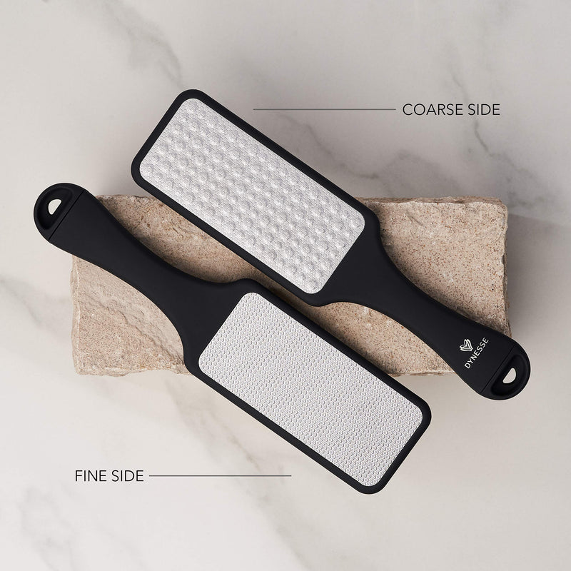 DYNESSE Pedicure Foot File. Professional 3-in-1 Callus Remover with Mini-File. No Risk of Injury. Laser-Cut. Stainless Steel. Foot rasp. Scrubber. Reusable. Ergonomic Handle. Washable. Premium Quality Black - BeesActive Australia