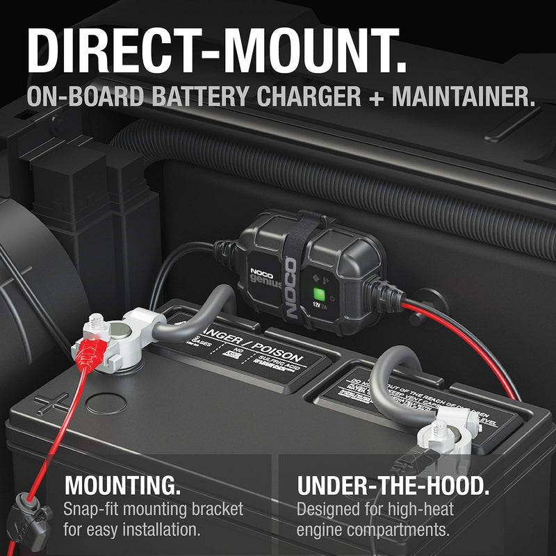 NOCO GENIUS2D, 2-Amp Direct-Mount Onboard Charger, 12V Battery Charger, Battery Maintainer, Trickle Charger, And Battery Desulfator With Temperature Compensation - BeesActive Australia