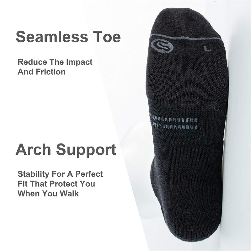 6 Pack Men's Running Ankle Socks with Cushion, Low Cut Athletic Sport Tab Socks Black Large - BeesActive Australia