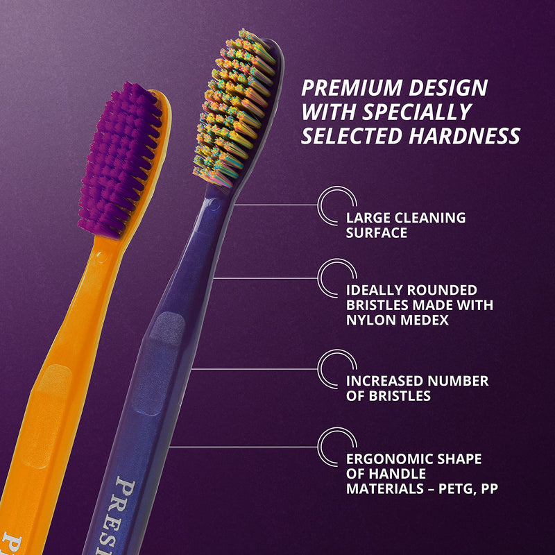 PRESIDENT Exclusive Medium Toothbrush -- Cleans and Removes Plaque, Tartar and Staining to Prevent Cavities -- 6 MIL (Orange/Purple) Orange/Purple - BeesActive Australia