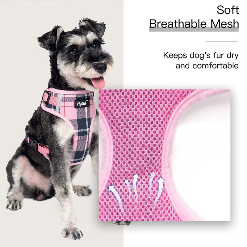 PUPTECK Small Dog Haness and Leash Collar Set Fully Adjustable Puppy Soft Mesh Harness No Pull Reflective X-Small Pink - BeesActive Australia
