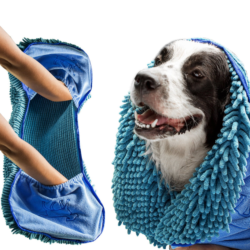 Tuff Pupper Large Dog Shammy Towel | Ultra Absorbent | Durable 35 x 15 Size for Dogs of All Breeds | Quick Drying Chenille Fabric | Designed for Indoor and Outdoor Use | Machine Washable X-Large (Pack of 1) Blue - BeesActive Australia