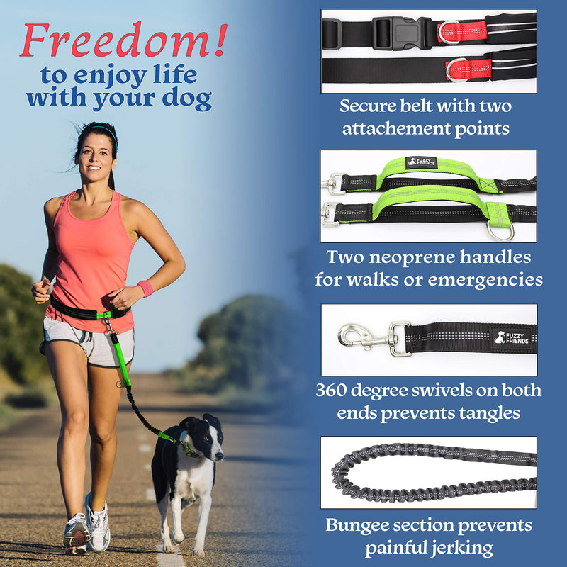 Fuzzy Friends Hands Free Dog Leash. A Great Running Leash for Dogs That Gives You Freedom to Run Together. As a Waist Dog Leash for Large Dogs, This Bungee Dog Leash is Also Reflective Green - BeesActive Australia