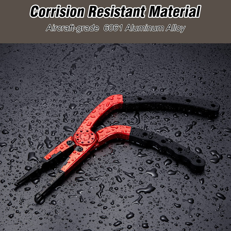 Night Cat Fishing Pliers with Sheath and Lanyard, Long Nose Jaws Braid line Cutters, Saltwater Crimper,Split Ring Openers,Hook Removers, Fishing Tools Gears Rustproof 9'' H-Shaped Handle Plier RED - BeesActive Australia