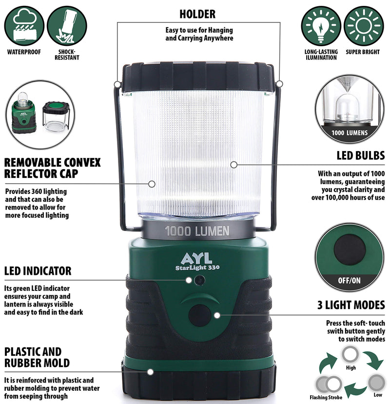 AYL Starlight - Water Resistant - Shock Proof - Battery Powered Ultra Long Lasting Up to 6 Days Straight - 1000 Lumens Ultra Bright LED Lantern - Perfect Camping Lantern for Hiking, Camping 1 - BeesActive Australia