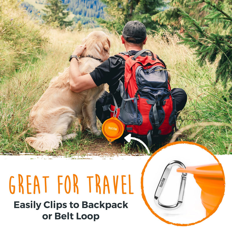 Mighty Paw Collapsible Travel Dog Bowl Set - 2 Pack (27 Oz) | Food Safe Silicone Food & Water Bowls for Pets. Bonus Carabiner Clip for Hiking, Camping or Walking. Lightweight & Leak-Proof Orange - BeesActive Australia