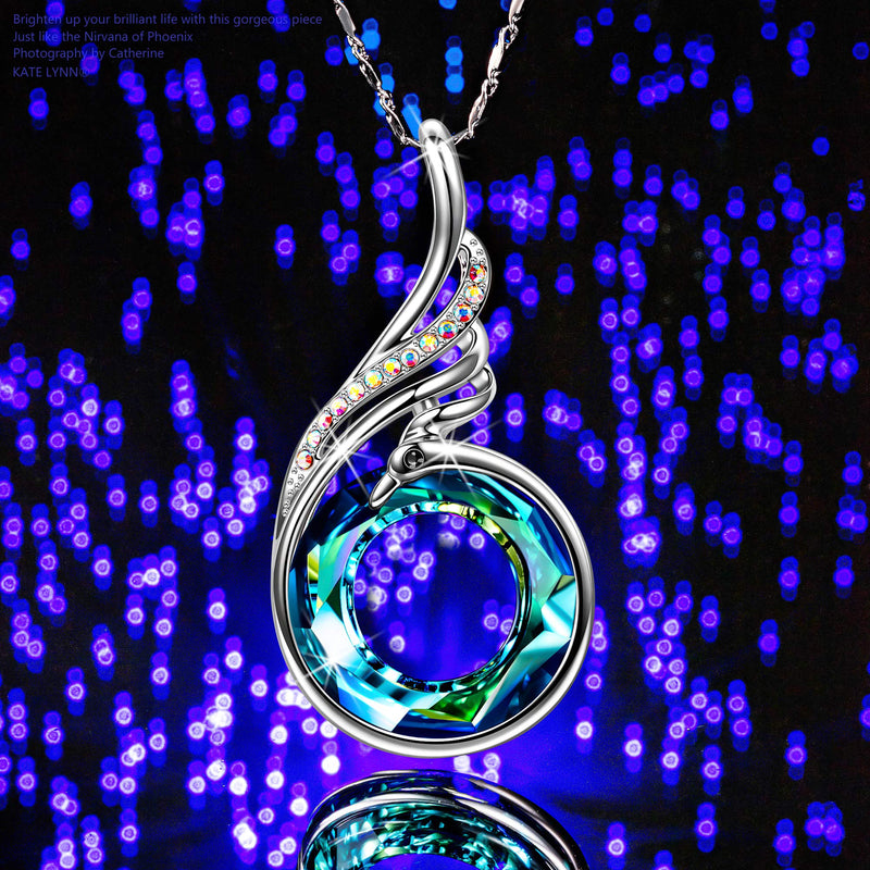 Kate Lynn ♥ Rise From the Ashes Sterling Silver Phoenix Necklaces for Women, 17.8"+2.0" Necklace, Packaged with Jewelry Box, Birthday Gift for Women, Symbol of Luck and Renewal Bermuda Blue - BeesActive Australia