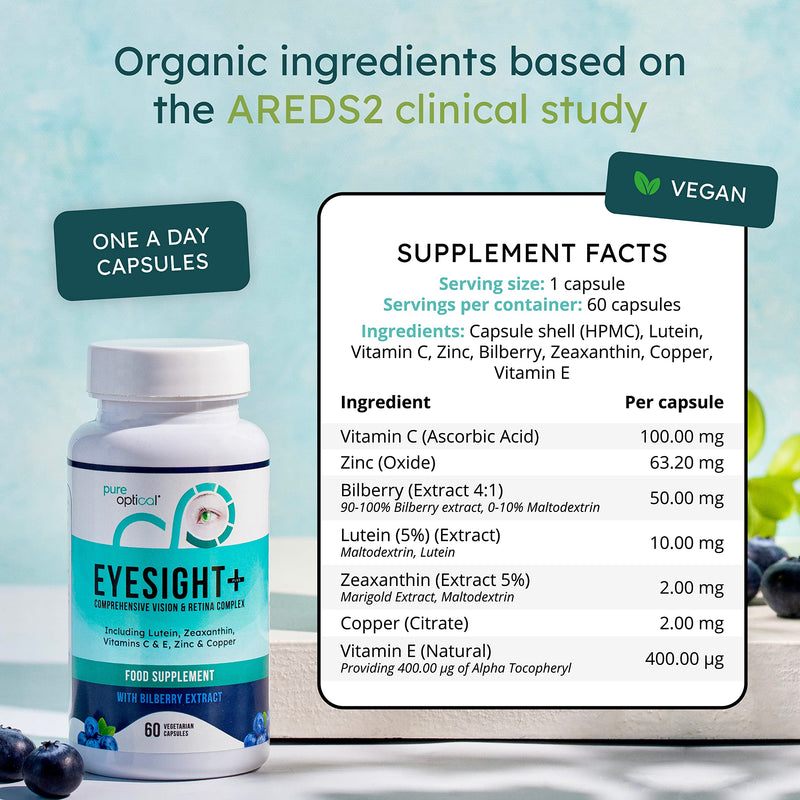 Eyesight Plus AREDS 2 Vitamins for Eyes - Lutein and Zeaxanthin Supplement - 60 AREDS 2 Eye Health Capsules - (Vegan) with Lutein, Zeaxanthin, Meso-Zeaxanthin, Bilberry, Zinc, Copper, Vitamins C & E - BeesActive Australia