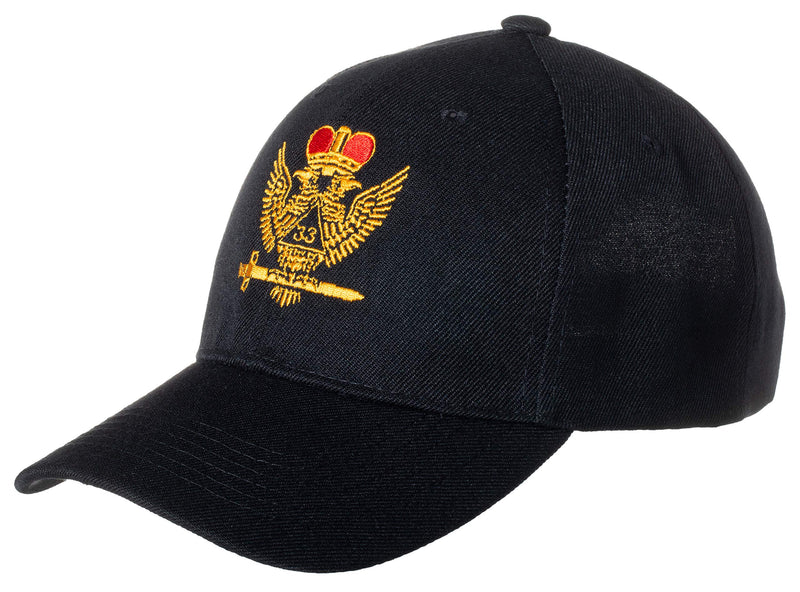 Artisan Owl 33rd Degree Scottish Rite Freemason Embroidered Black Adjustable Baseball Cap Wings Up - BeesActive Australia