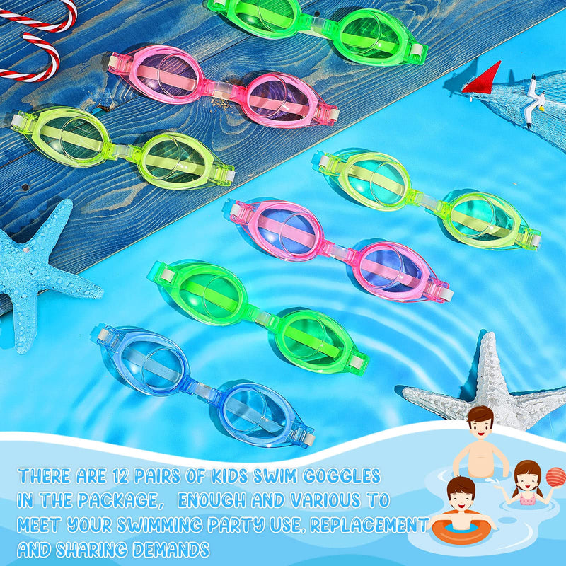 12 Pairs Summer Kids Swimming Goggles No Leaking Swim Goggles Kids Pool Goggles Wide View Swim Glasses Clear Water Goggles with Adjustable Strap for Youth Children Teens Boys Girls Aged 6-14, 4 Colors - BeesActive Australia