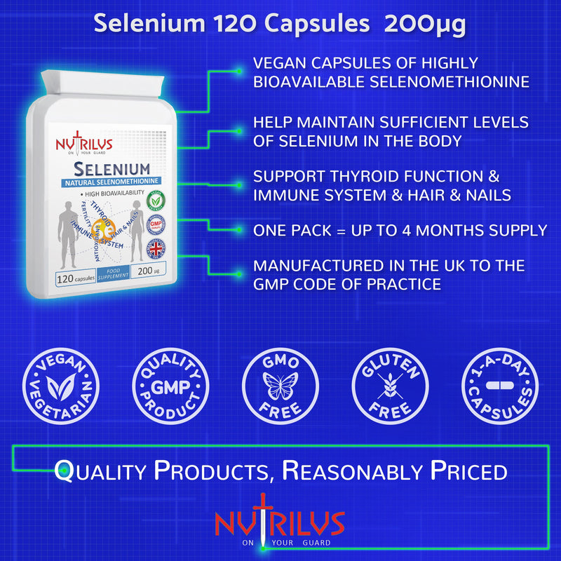 Selenium 120 Capsules 200�g - Natural Selenomethionine - High Bioavailability - High Strength - One-a-Day - Immune, Thyroid, Fertility - Hair and Nails - BeesActive Australia