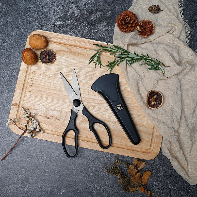 Linoroso Kitchen Shears Heavy Duty Kitchen Scissors with Magnetic Holder, Dishwasher Safe Scissors All Purpose Come Apart Blade Made with Japanese Steel 4034 for Meat/Vegetables/BBQ/Herbs, Black - BeesActive Australia