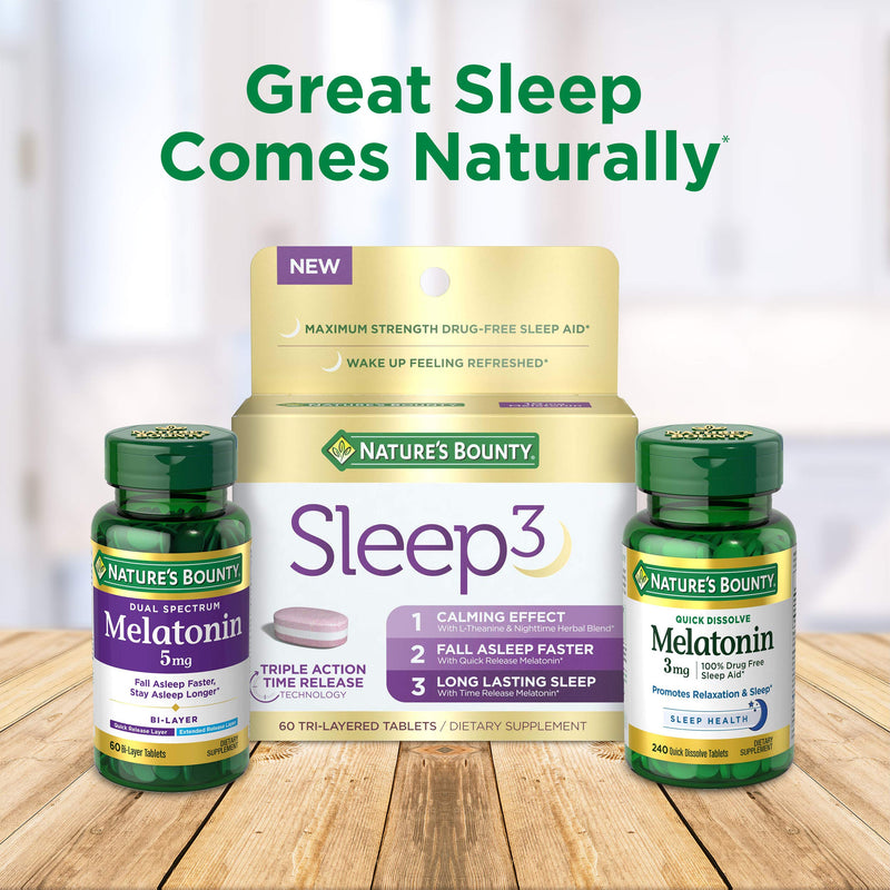 Nature's Bounty Melatonin by, 100% Drug Free Sleep Aid, Dietary Supplement 3mg, - 3 mg 240 Count - BeesActive Australia