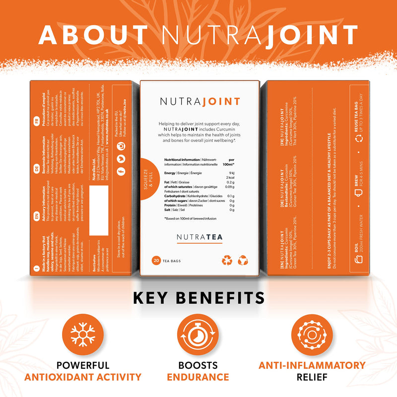 NUTRAJOINT - Joint Care Tea | Joint Pain Tea - Helps Improve Joint Mobility & Flexibility- Includes Turmeric, Green Tea & Black Pepper - 20 Enveloped Tea Bags - by Nutra Tea - Herbal Tea 20 Count (Pack of 1) - BeesActive Australia