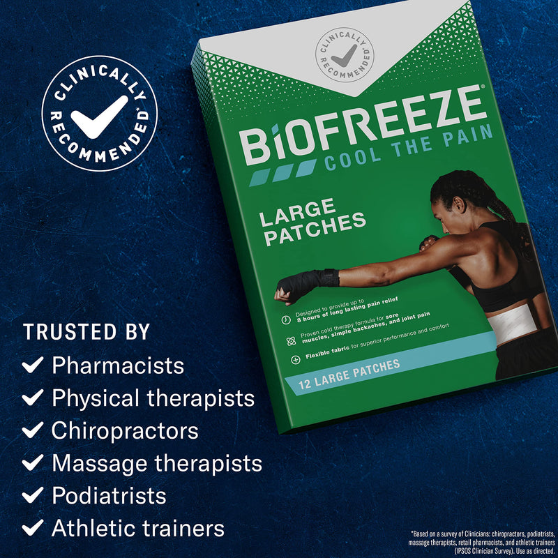 Biofreeze Menthol Pain Relieving Patches (5 Patches Per Box) Up To 8 Hours Of Pain Relief From Sore Muscles, Arthritis, Backaches, Spains, Bruises, Strains And Joint Pain (Package May Vary) 5 Patches (Pack of 1) - BeesActive Australia