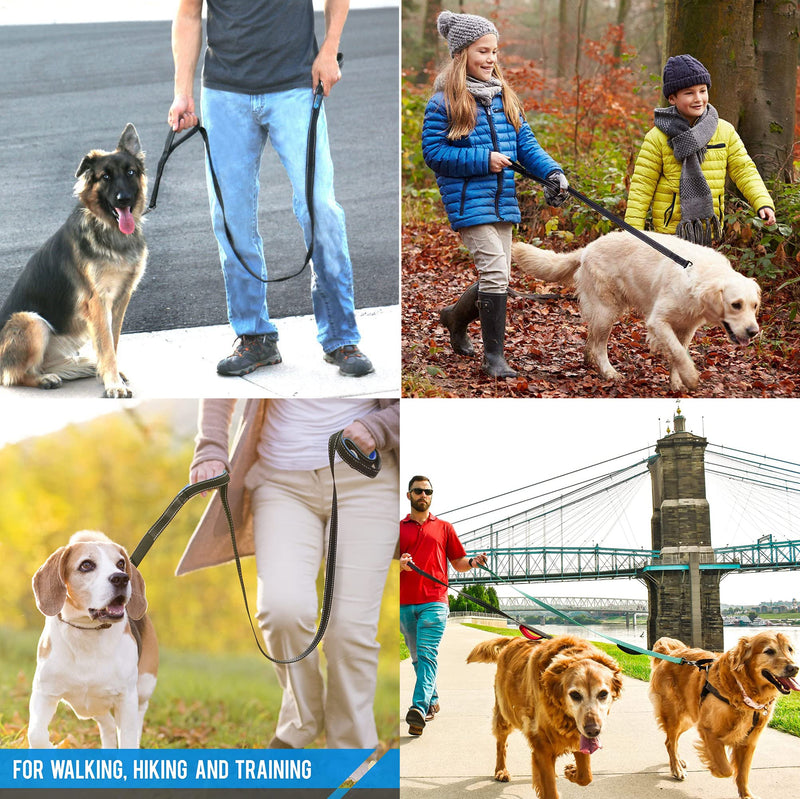 JEWOSTER Heavy Duty Dog Leash - 2 Handles by Padded Traffic Handle for Extra Control, 6foot Long - Perfect for Medium to Large Dogs 6 ft Black - BeesActive Australia