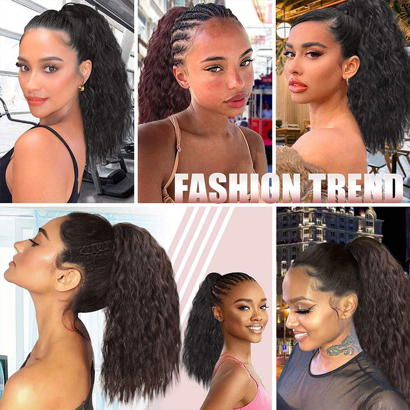 MEIRIYFA Short Black Ponytail Extension Curly Wavy Ponytail Extension Clip In On Ponytail Synthetic Hair Piece Heat Resistant for Daily Use 40 cm - BeesActive Australia