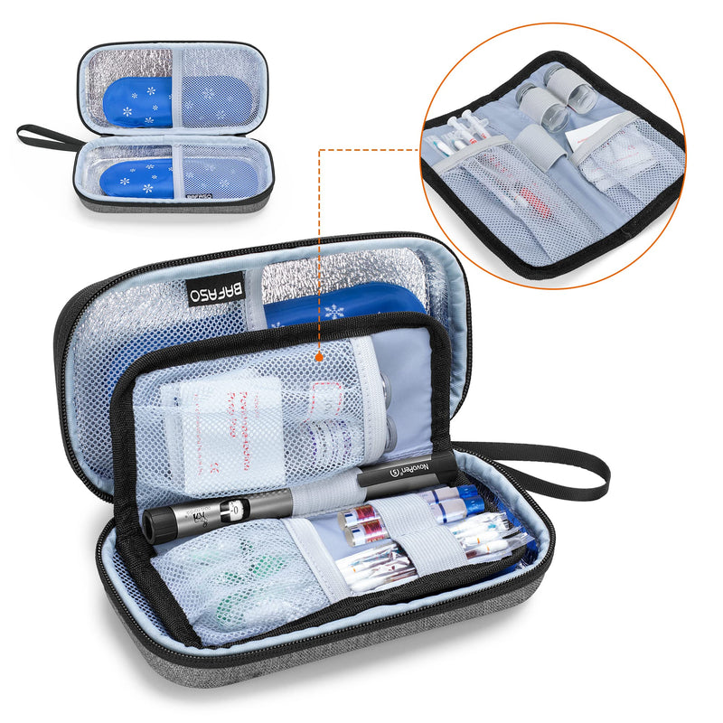 BAFASO Hard Insulin Cooler Travel Case with 2 Ice Packs, Insulin Travel Case for Insulin Pens and Diabetic Supplies, Grey - BeesActive Australia