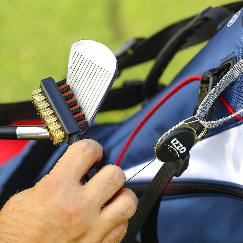 Izzo Golf Double Sided Golf Club Brush - Includes Golf Club Scrub Brush, Golf Club Groove Cleaner & Retractable Zinger for Golf Bag - BeesActive Australia