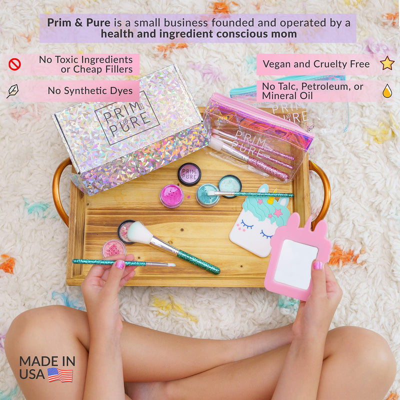 Prim and Pure Mineral Gift Set with Unicorn Mirror| Perfect for Play Dates & Birthday Parties | Kids Eyeshadow Makeup – Mineral Blush | Organic & Natural Makeup Kit for Kids| Made in USA (Purple) Purple - BeesActive Australia