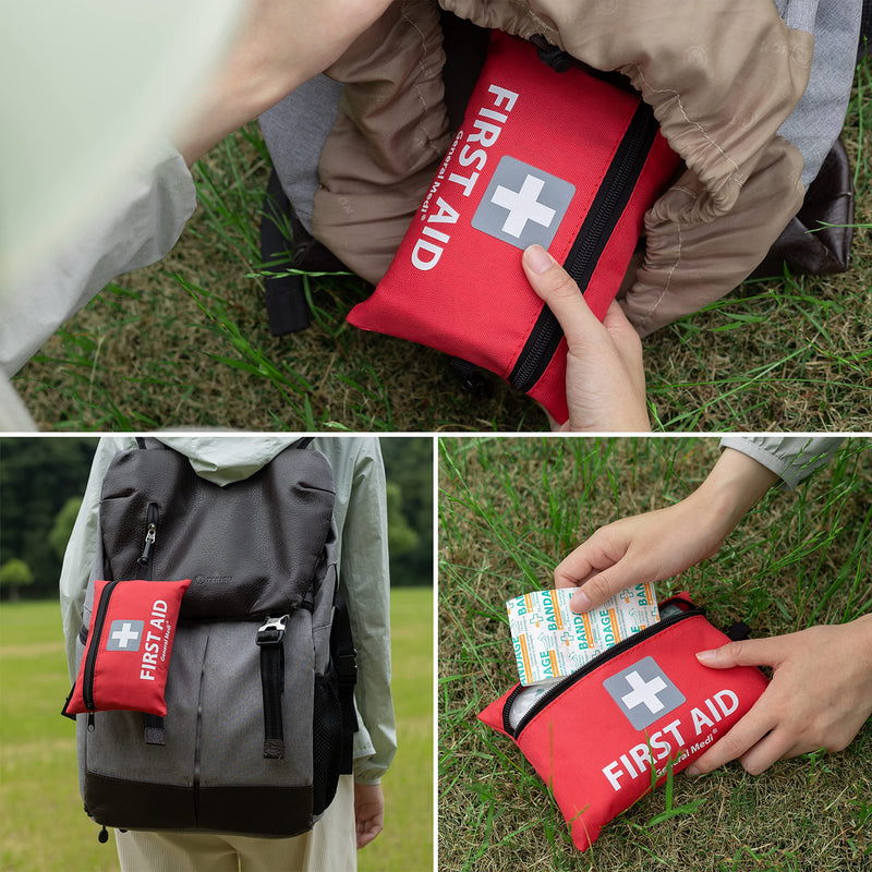 Mini First Aid Kit, 92 Pieces Small First Aid Kit - Includes Emergency Foil Blanket, CPR Respirator, Scissors for Travel, Home, Office, Vehicle, Camping, Workplace & Outdoor (Red) 92 Count (Pack of 1) - BeesActive Australia