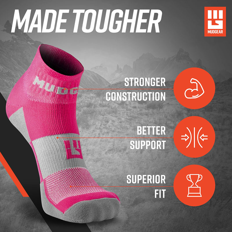 MudGear Quarter Length Trail Running Socks - Men and Women - Running, Hiking, Cycling, and More, 2-Pack Pink/Gray Medium - BeesActive Australia