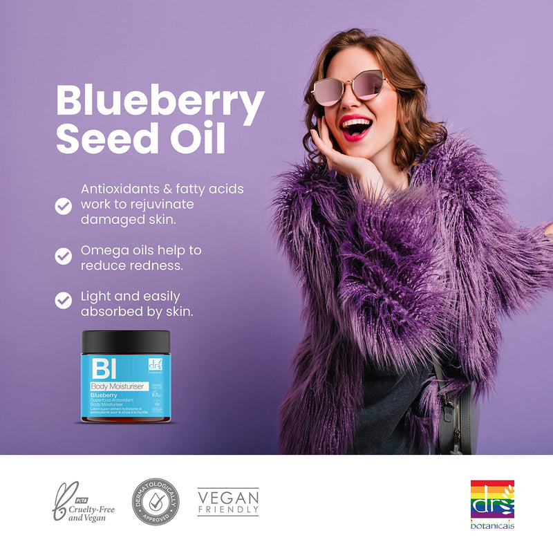 Dr Botanicals Blueberry Superfood Antioxidant Body Moisturiser with Vitamins & Antioxidants 60ml/2.02 Fl Oz - BeesActive Australia