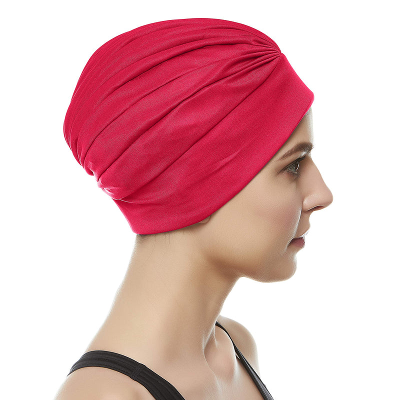 BEEMO Swim Caps for Women Swimming Turban Polyester Latex Lined Pleated for Ladies 2pk - White/Red - BeesActive Australia