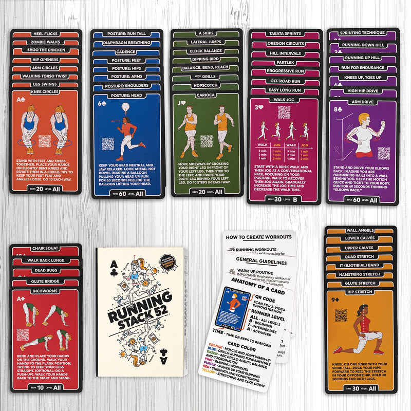 Stack 52 Running Exercise Cards: Run Faster and Further with Less Effort. Video Instruction by Certified Coach Included. Beginner to Advanced Drills. Running Stack 52 - BeesActive Australia