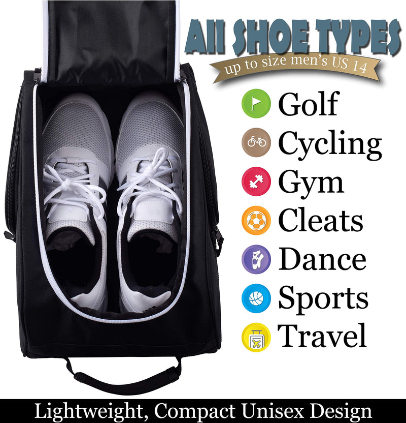 Athletico Golf Shoe Bag - Zippered Shoe Carrier Bags with Ventilation & Outside Pocket for Socks, Tees, etc. Black - BeesActive Australia