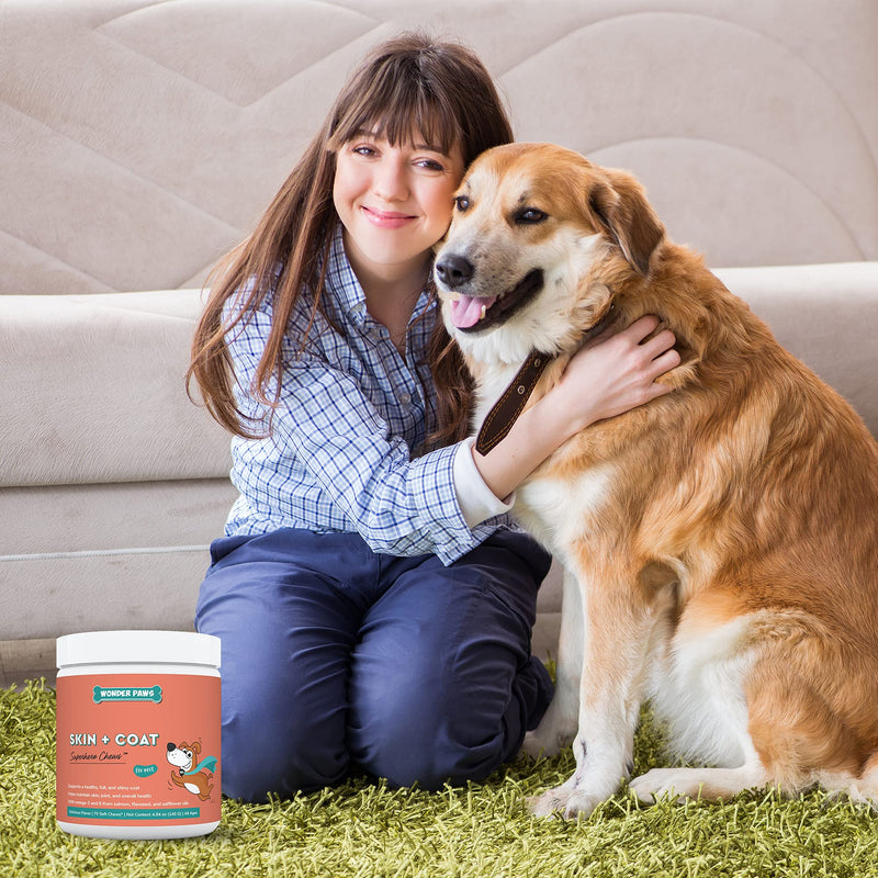 Wonder Paws Skin & Coat Supplement for Dogs with Salmon Oil, Omega 3 & 6, EPA & DHA, Promotes Healthy Skin and Coat, Itchy Relief, Joint and Overall Health, Delicious Flavor, 70 skin & coat Soft Chews - BeesActive Australia