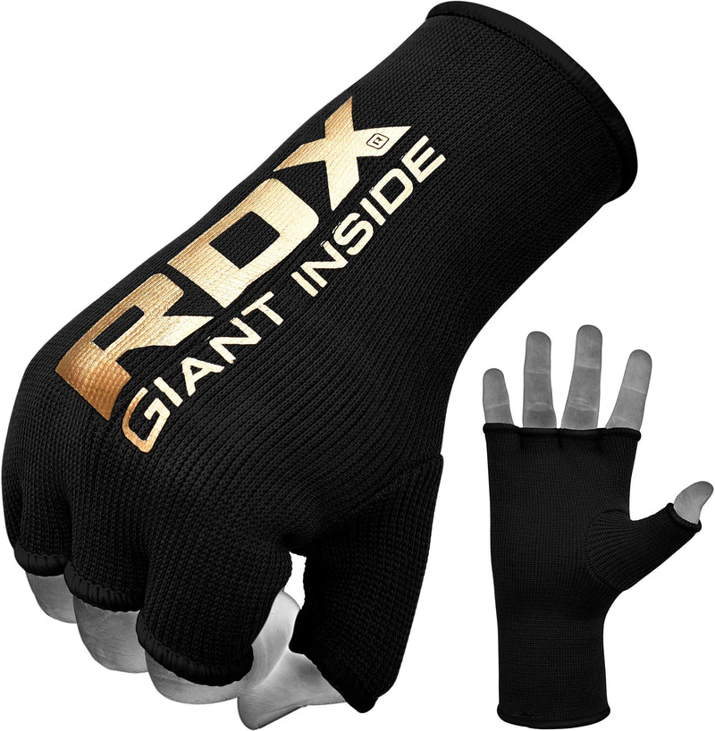 [AUSTRALIA] - RDX Boxing Hand Wraps Inner Gloves for Punching - Half Finger Elasticated Bandages Under Mitts Fist Protection - Great for MMA, Muay Thai, Kickboxing, Martial Arts Training & Combat Sports Black Large 
