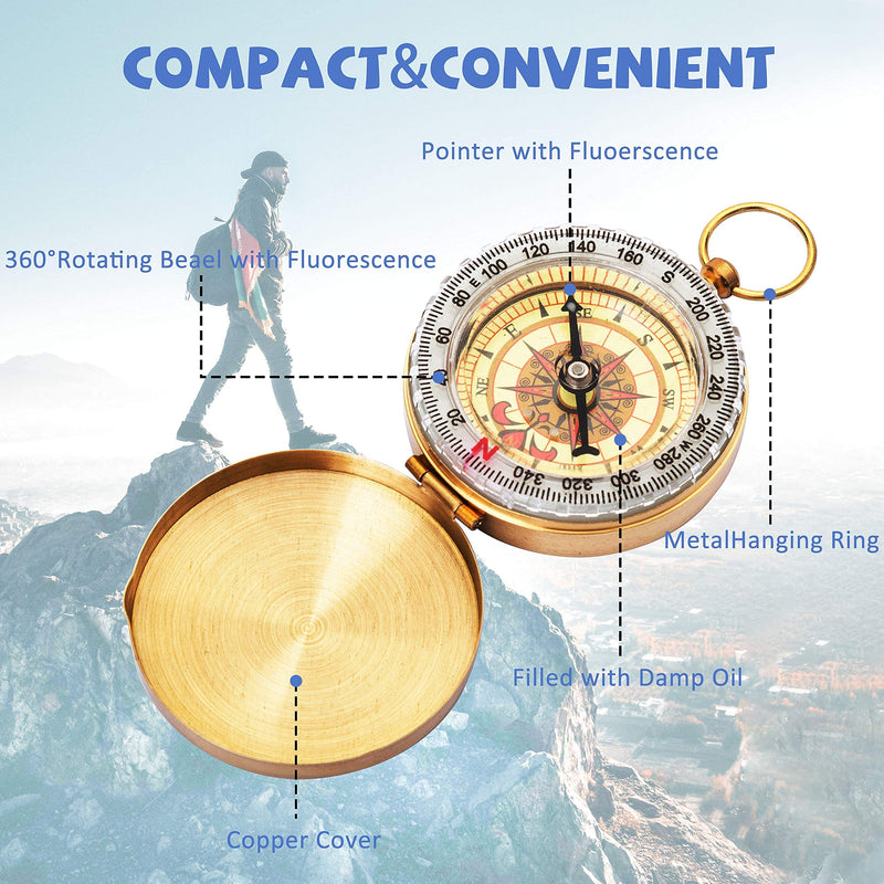 Bahfir Camping Survival Compass Metal Pocket Compass Kids Compass for Hiking Camping Hunting Outdoor Military Navigation Tool 1 Pack - BeesActive Australia