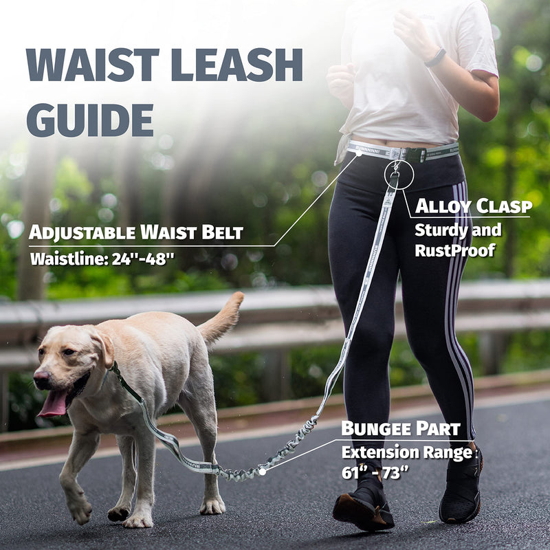 JC HOUSE Hands Free Dog Leash with Waist Belt Lifetime Replacement, Dual Handle Bungee Leash for Running, Jogging, Hiking and Walking, for Medium and Large Dogs Grey - BeesActive Australia