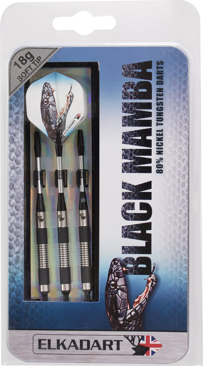 [AUSTRALIA] - Elkadart Black Mamba 80% Tungsten Soft Tip Darts with Storage/Travel Case 18 Grams 