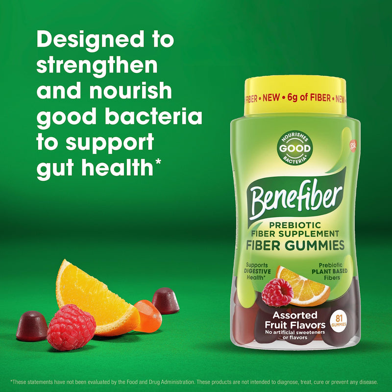 Benefiber Prebiotic Fiber Supplement Gummies for Digestive Health, Assorted Fruit Flavor - 81 Count - BeesActive Australia