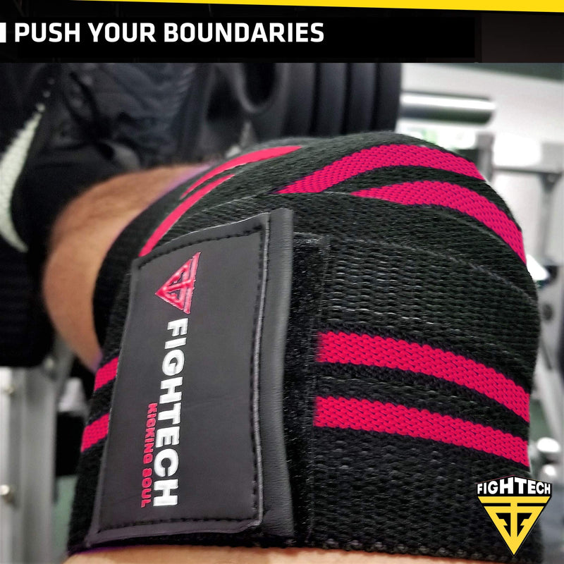 FIGHTECH Knee Wraps for Weightlifting | Men & Women | Bodybuilding Knee Squat Wraps | 82" Long Knee Straps for Compression & Elastic Support During Leg Presses, Cross Training Gym Workout | Pair RED - BeesActive Australia