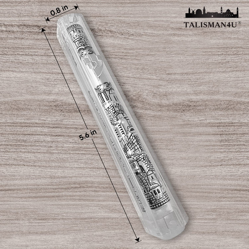 TALISMAN4U Jerusalem Clear Mezuzah Case with Scroll Silver Ornament Hebrew Shin Classic Israel Judaica Waterproof Door Mezuza 5 Inch - BeesActive Australia
