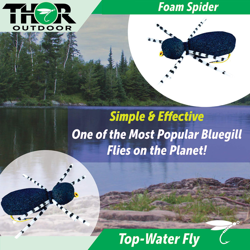 Thor Outdoor Foam Spider - 3 Pc Topwater Fly Fishing Set for Bass, Panfish, and Trout Black - Size #12 - BeesActive Australia